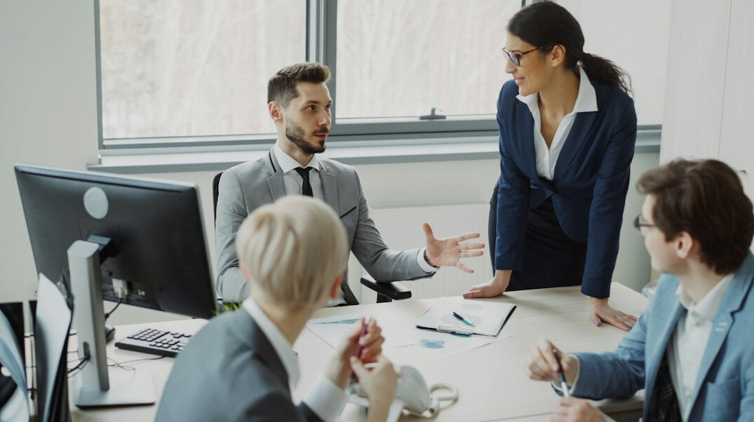 business team in training session